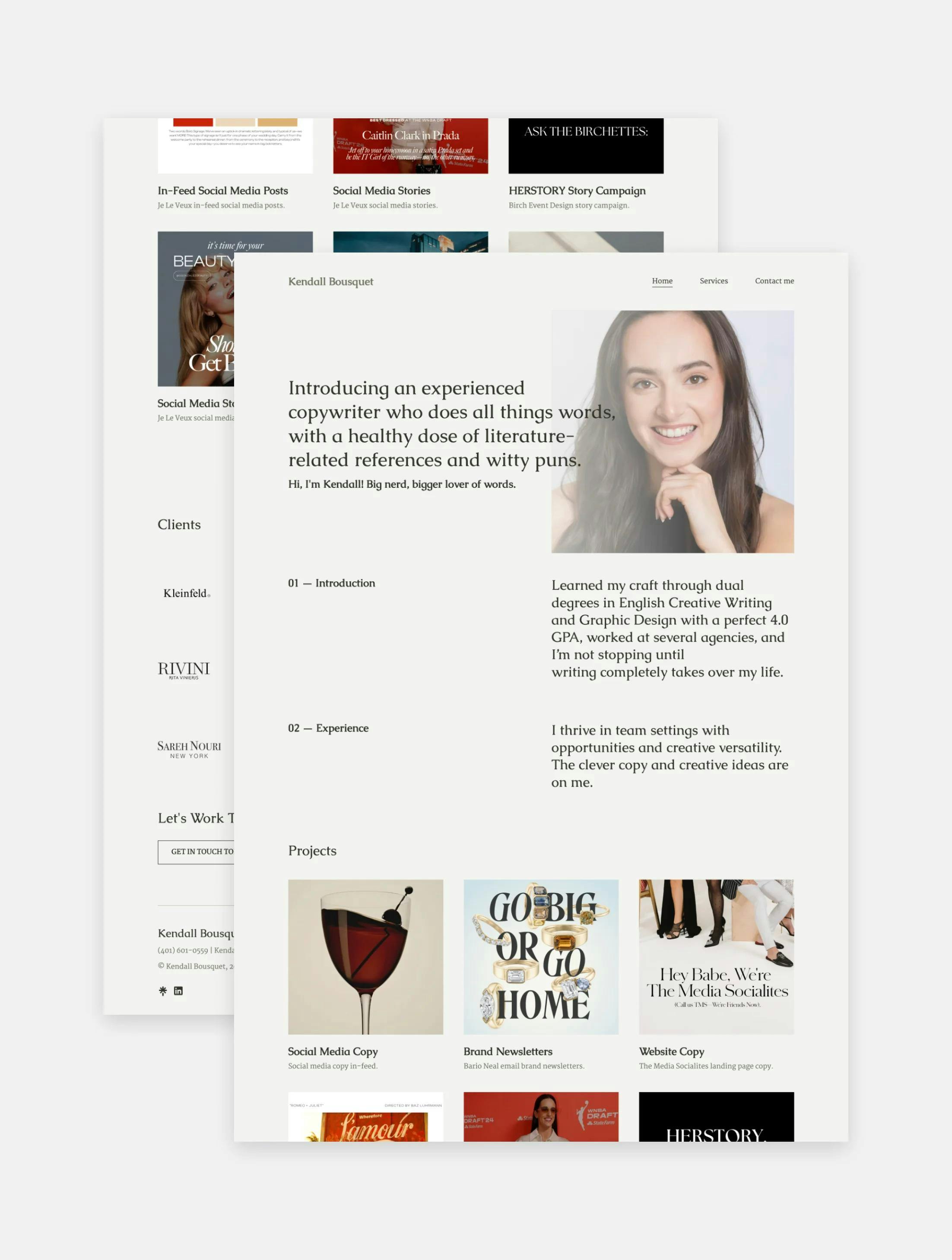 The copywriting portfolio website of Kendall Bousquet, made with Copyfolio