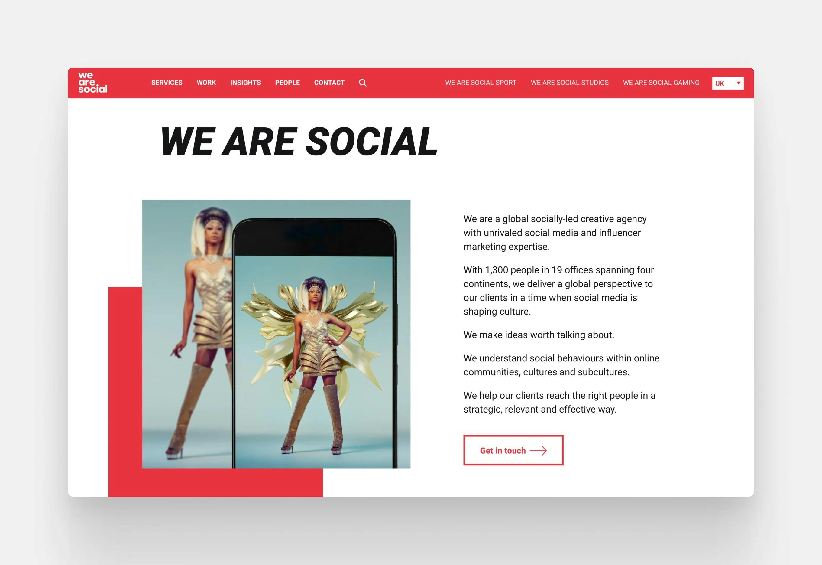 The homepage of We Are Social, a creative agency based in London, UK