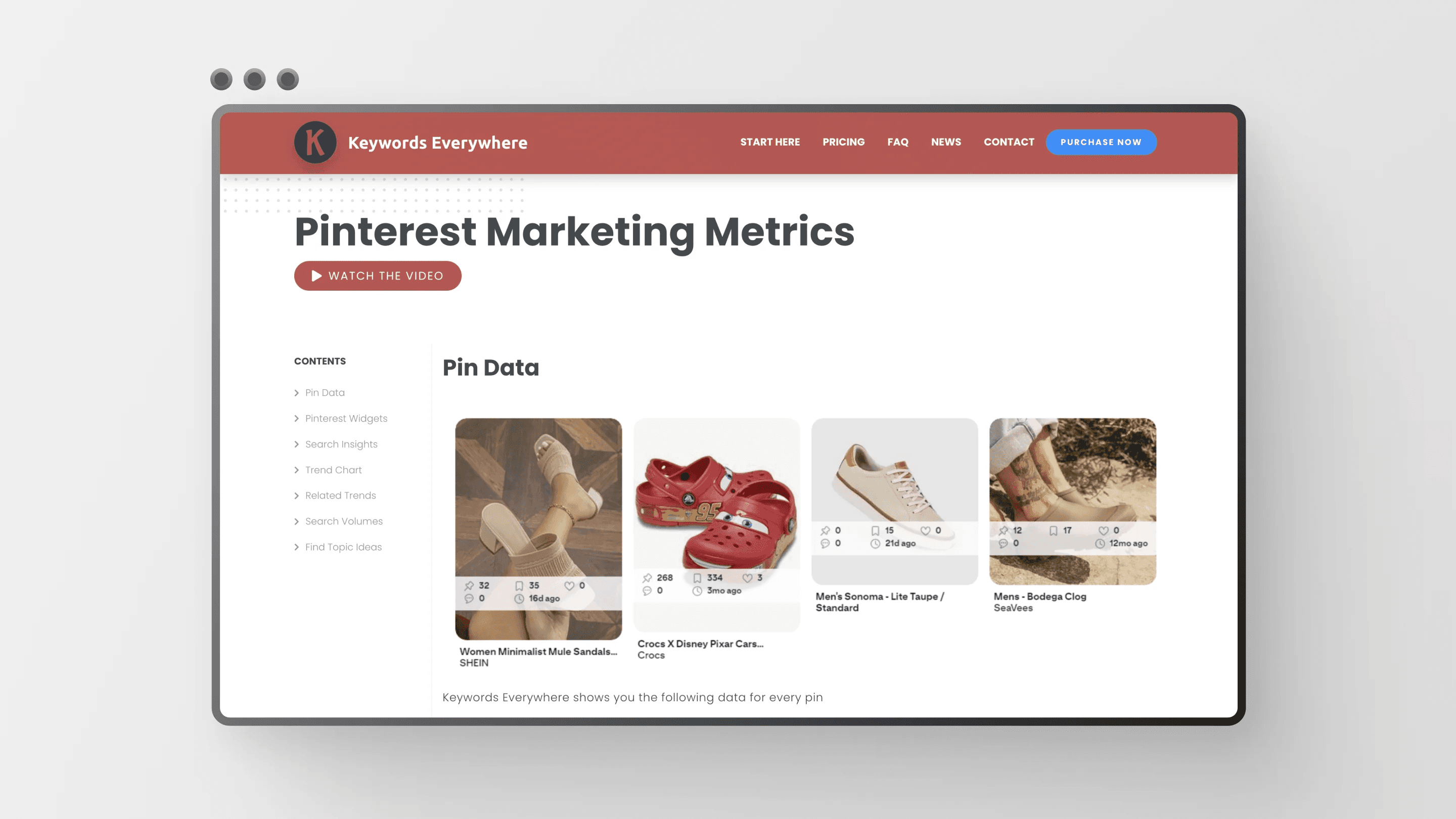 The dedicated landing page of Keywords Everywhere for their Pinterest-related features