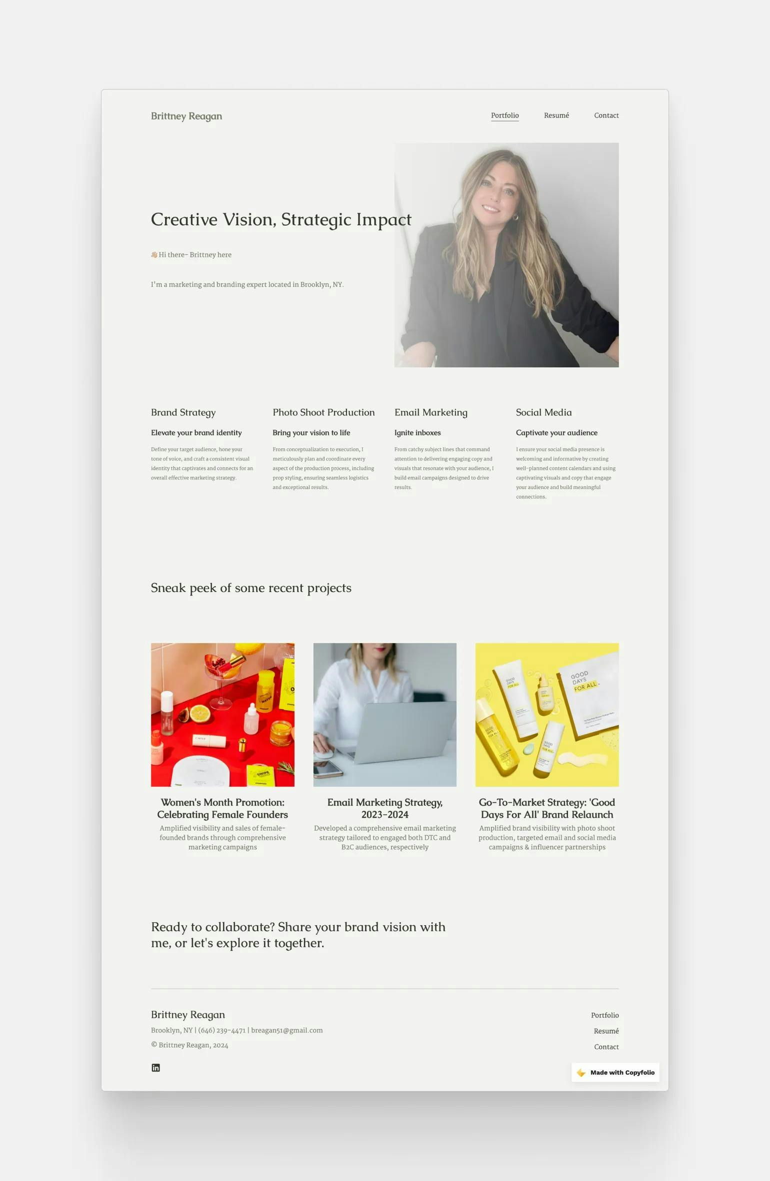 The portfolio website of Brittney Reagan, marketing and branding expert from New York