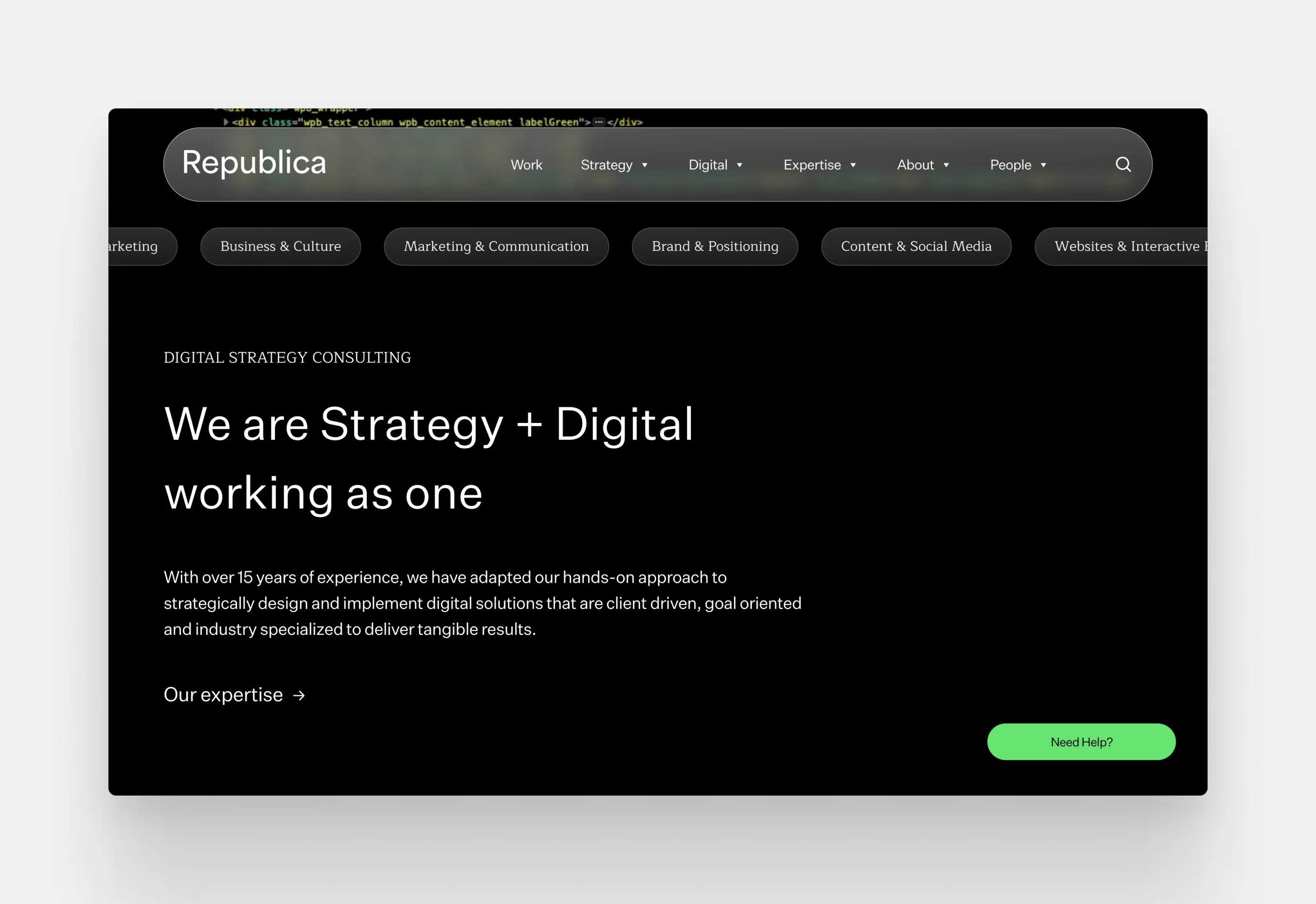 The website of Republica, a digital agency from Portugal