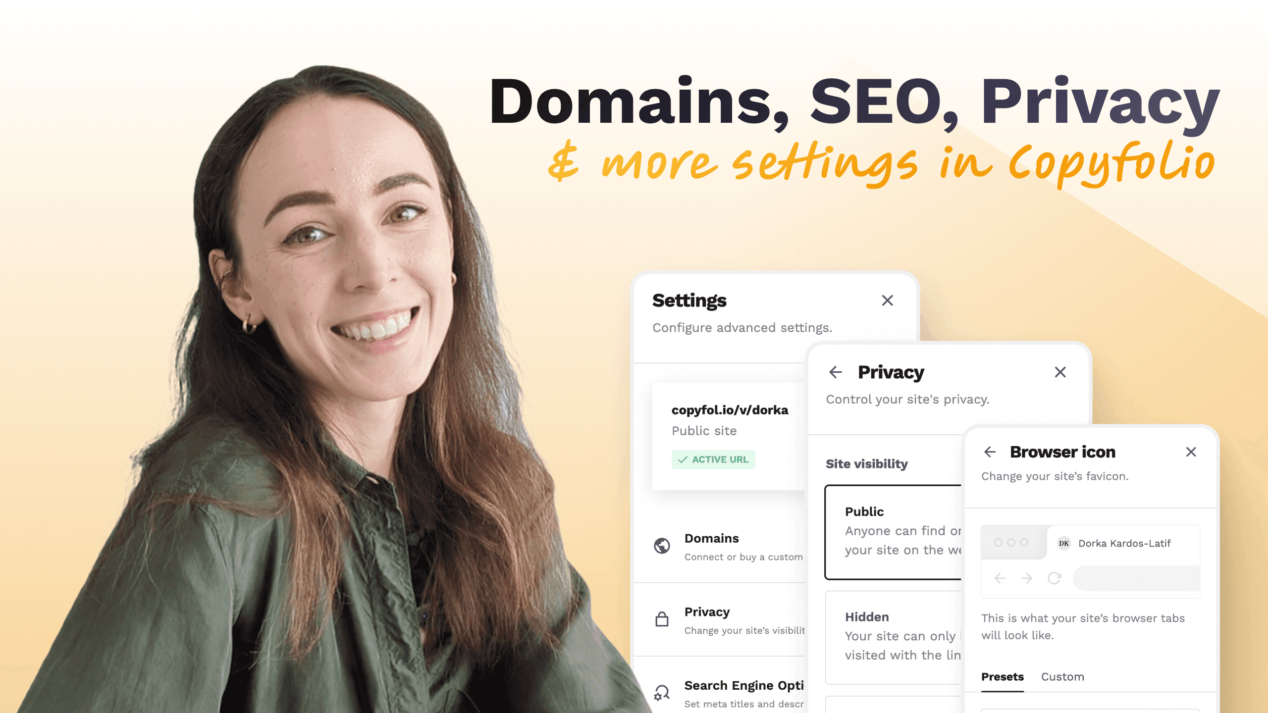 Cover for post The Settings Panel in Copyfolio: Domains, SEO, Privacy & More