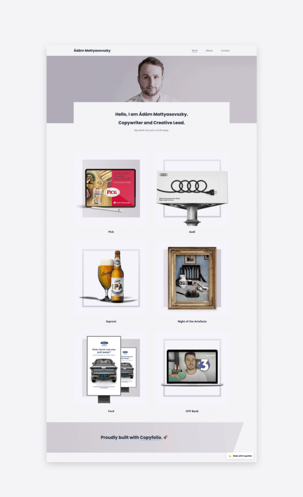 the advertising portfolio homepage of Ádám Mattyasovszky