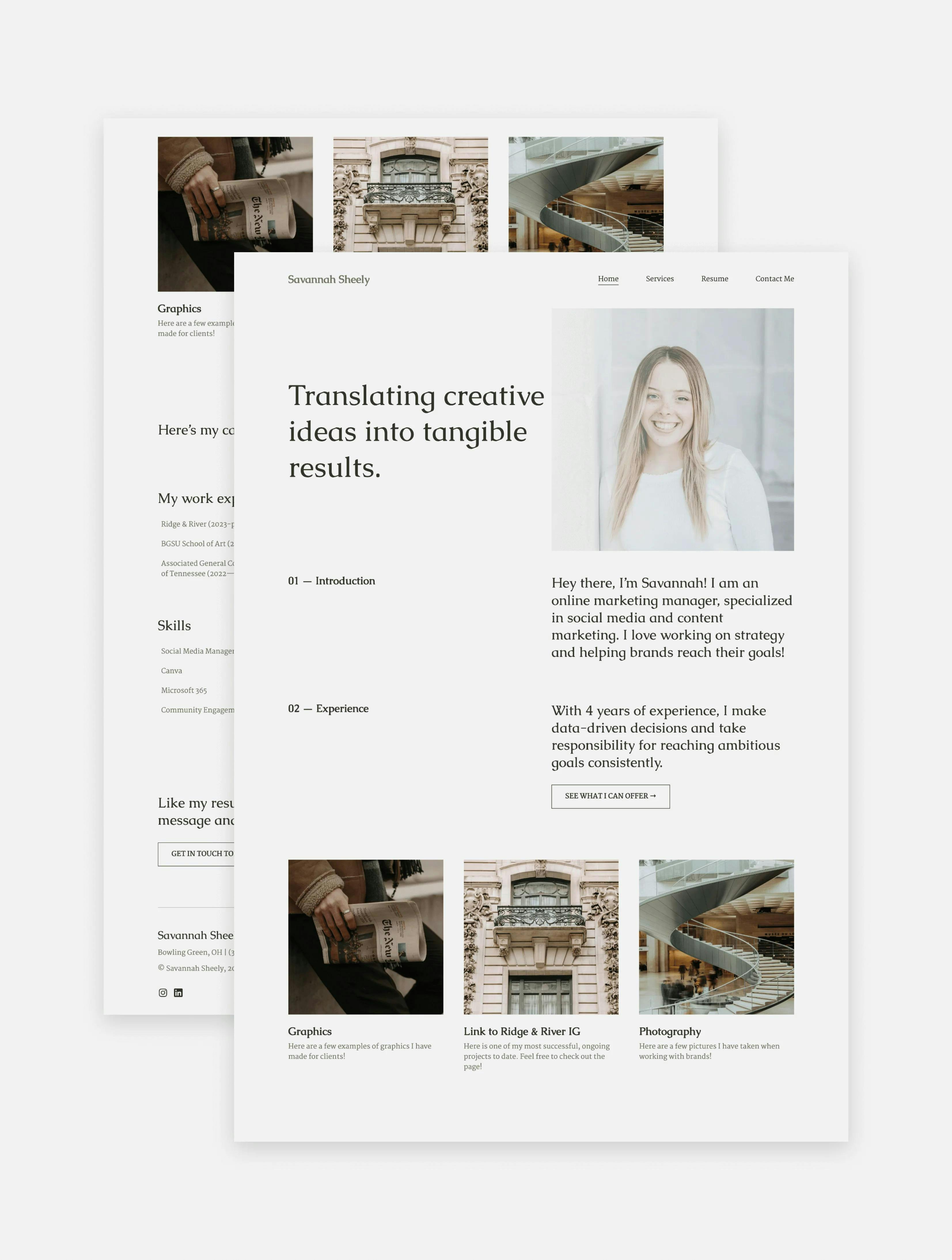 The marketing portfolio website of Savannah Sheely, made with Copyfolio
