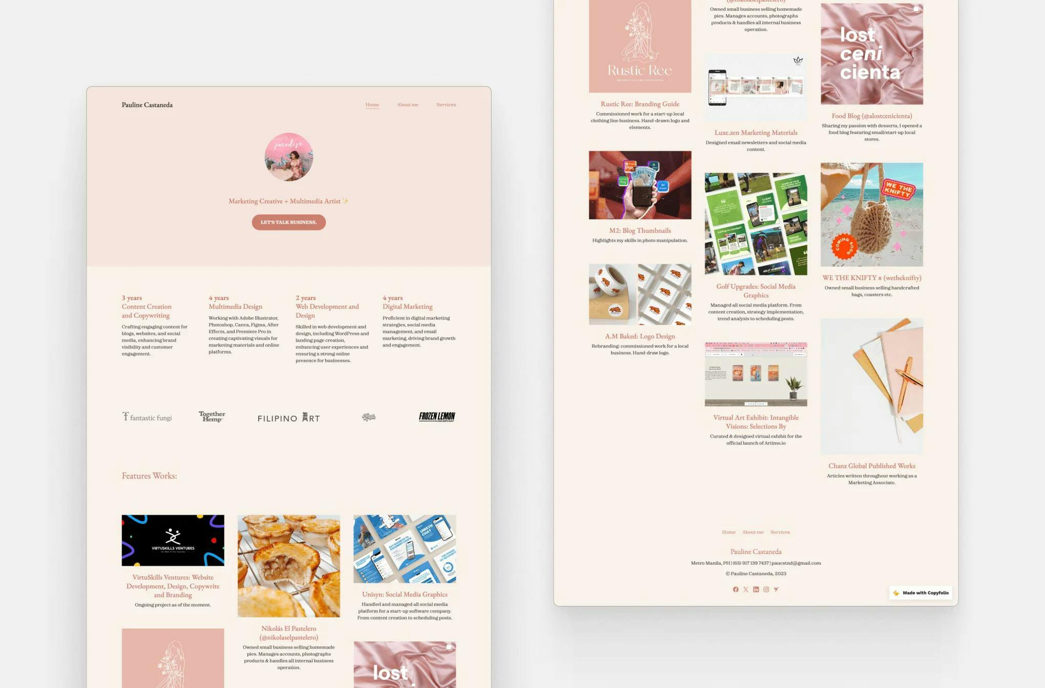 The pastel pink portfolio website of creative marketer Pauline Castada