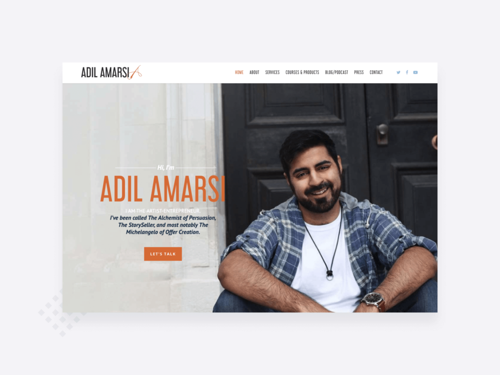 Screenshot of the homepage of Adil Amarsi's freelance writer website
