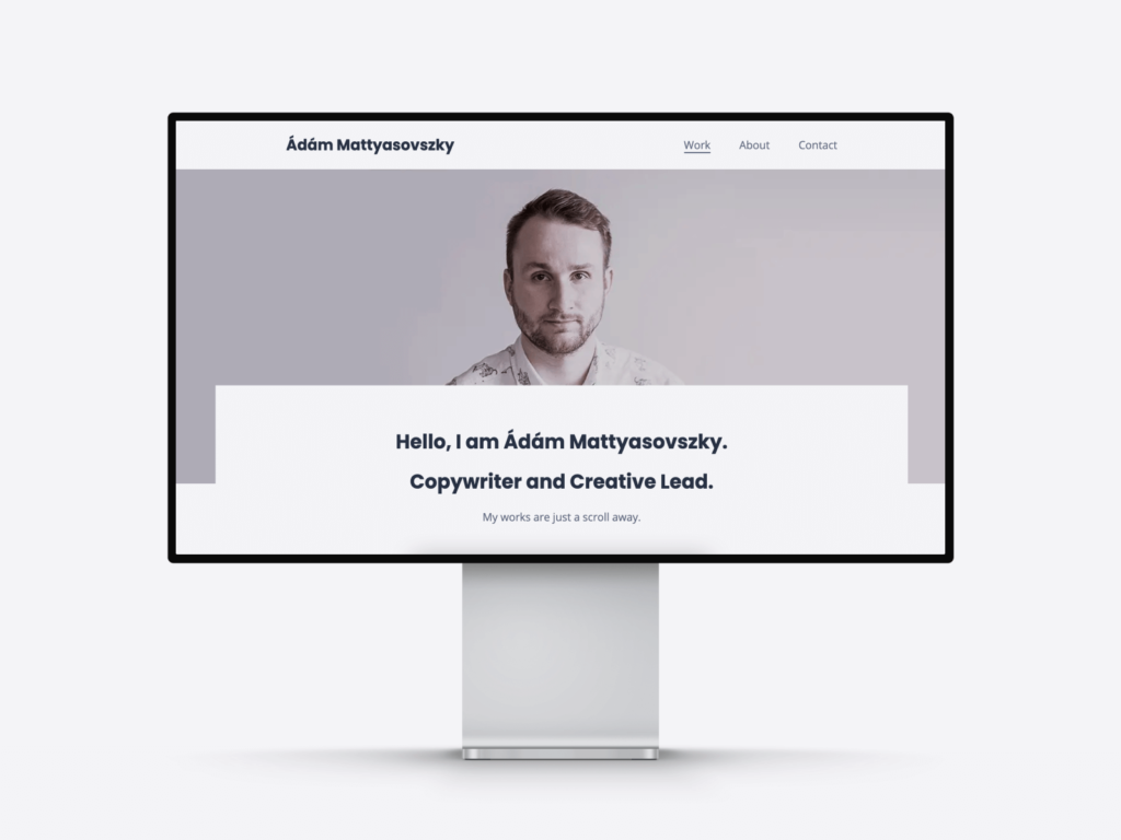writing portfolio website examples, showing the website of a copywriter and agency creative lead