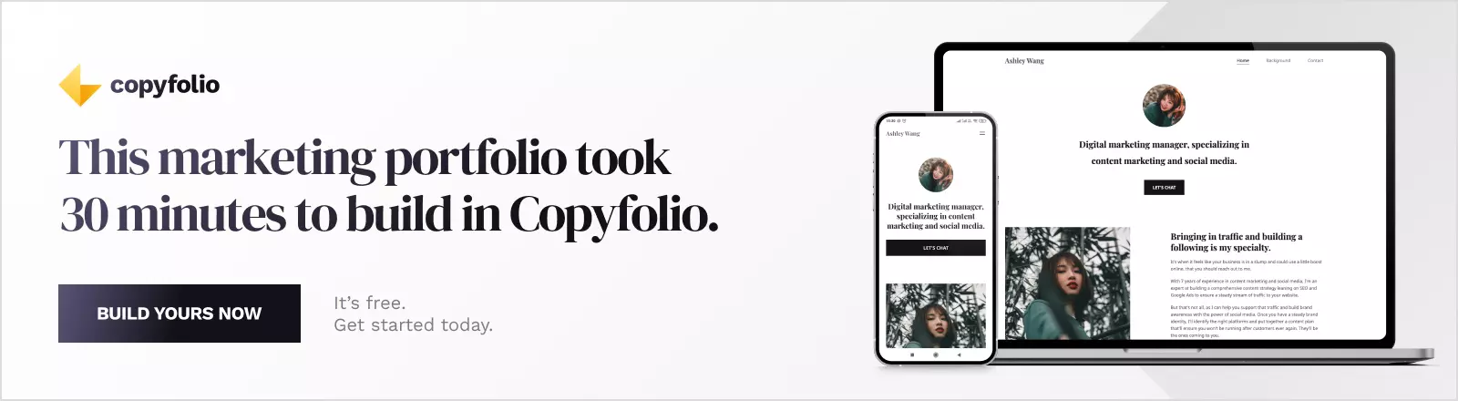 This marketing portfolio took 30 minutes to build in Copyfolio. Build yours now. It's free.