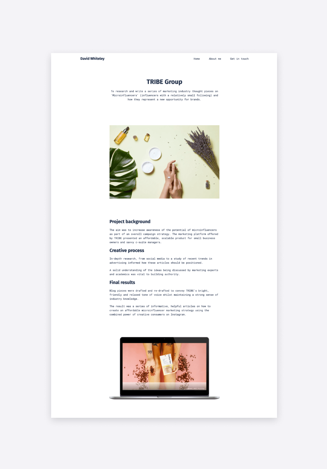 A writing case study example from the portfolio website of David Whiteley.