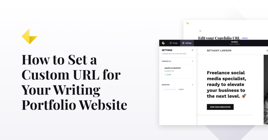 Preview image for a blog post that writes: how to set a custom url for your writing portfolio website