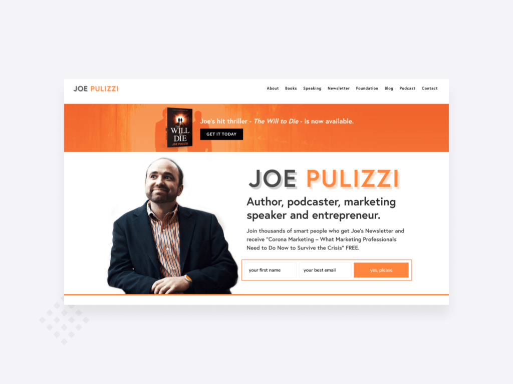 screenshot of Joe Pulizzi's freelance writer website