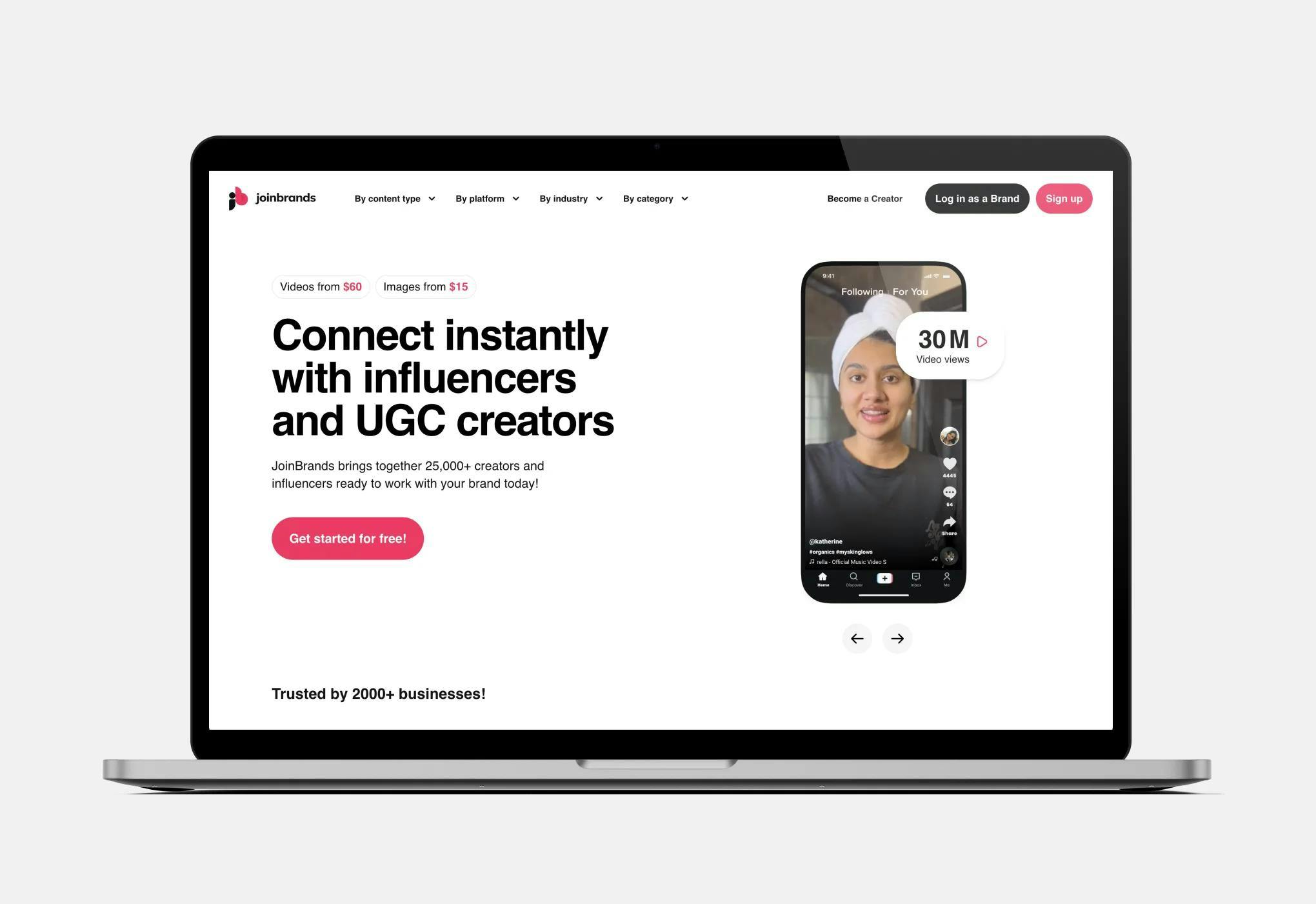 The homage of Joinbrands, which connects brands with influencers and UGC creators instantly.