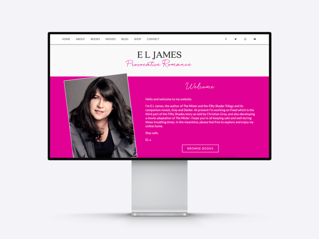 Screenshot of the writing portfolio website of bestselling author E.L. James