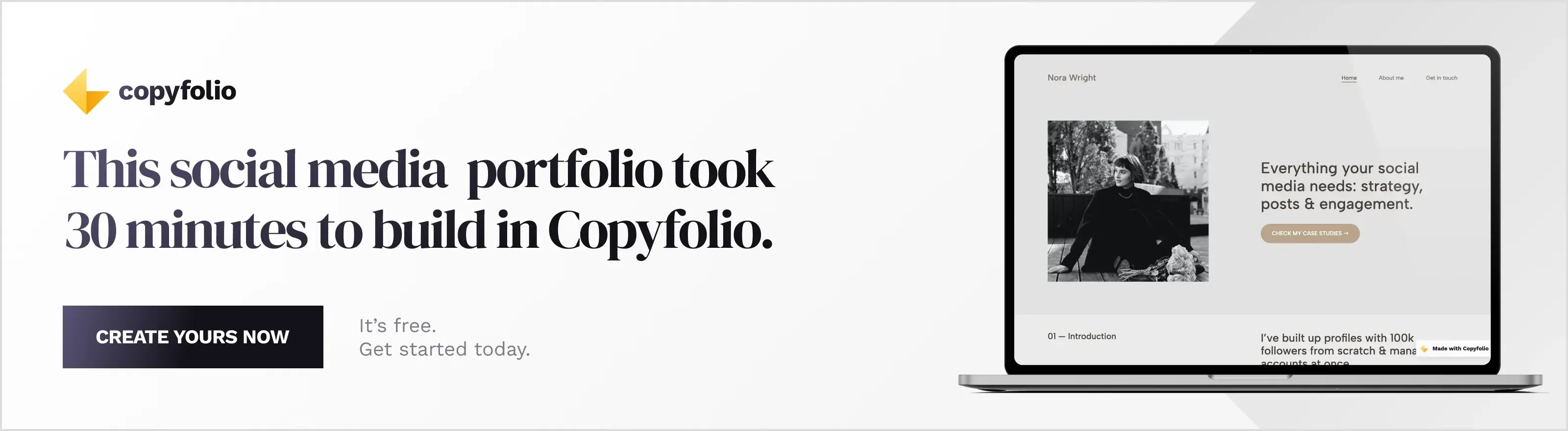 This social media portfolio took 30 minutes to build in Copyfolio. Create yours now.
