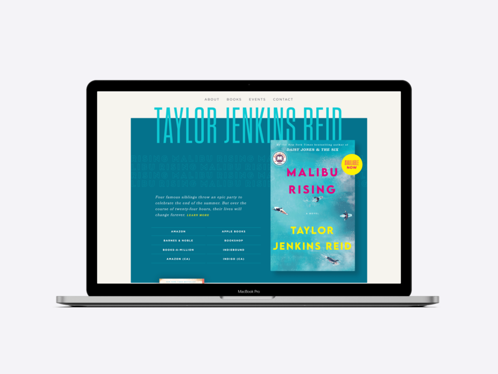 Author website example: the page of Taylor Jenkins Reid.