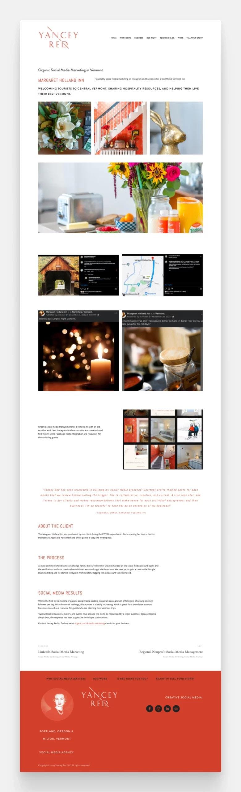 A social media case study page from the website of Yancey Red social media agency